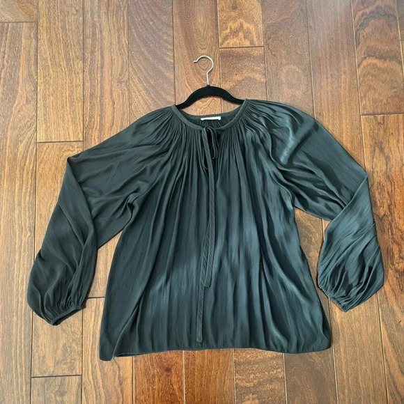 Ramy Brook | Paris LS Silk Peasant Blouse - Black / Sz S - Picture 6 of 11